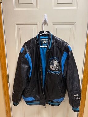 GIII by Carl Banks Vintage Blue & Black Carolina Panthers Leather Jacket